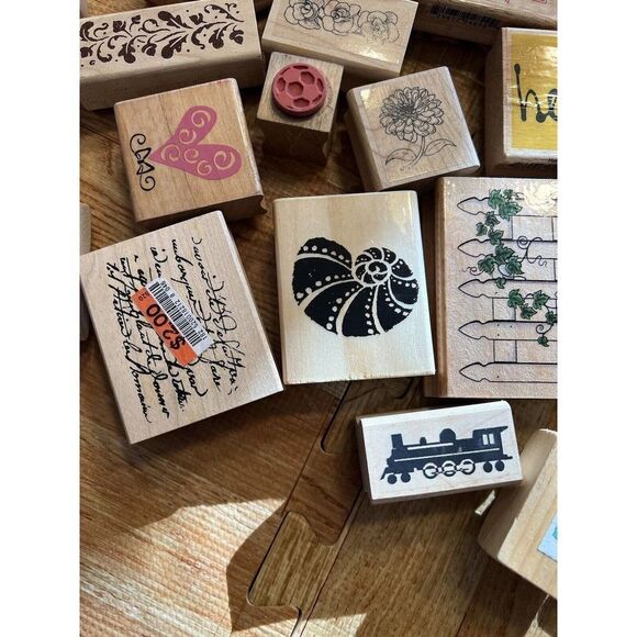 Collection Of Rubber Stamps Wood Mounted 4 Lbs #K184 Misc Designs - Picture 10 of 13